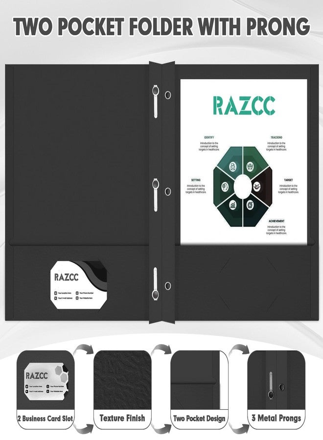 RAZCC Two Pocket Folders, 75 Pack Two Pocket Folders with Prongs, 3 Prong Folders Fit Letter Size Paper, Pocket File Folders for School Office Home Business, Black - Image 3