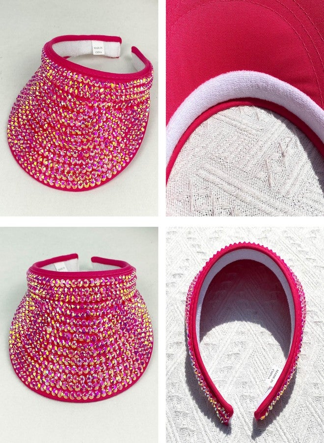 كيجيا عبوة من قطعتين من قبعات الشمس اللامعة المرصعة بأحجار الراين، مناسبة للرجال والنساء، قبعات رياضية لامعة مرصعة بالكريستال للجولف والشاطئ والتنس (أسود-وردي) - Image 4