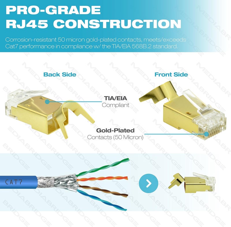 Mediabridge موصل ميديا بريدج Cat7 مع درع ذهبي موصل RJ45 لكابل Ethernet Cat7 8P8C 50UM 30 حزمة الجزء 51PC730PK - Image 5