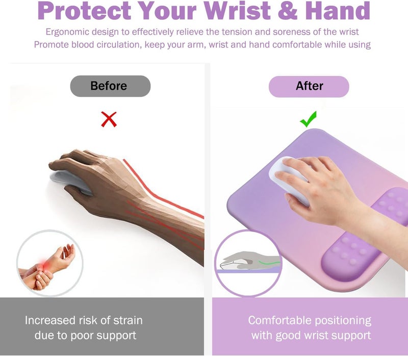 Clesante Ergonimic Mouse Pad with Wrist Rest Support, Mousepad with Comfortable Memory Foat Wrist Rest and Non-slip PU Base for Pain Relief, Mouse Mat for Gaming Work Office Men Women (Purple-pink gradient‌) - Image 3
