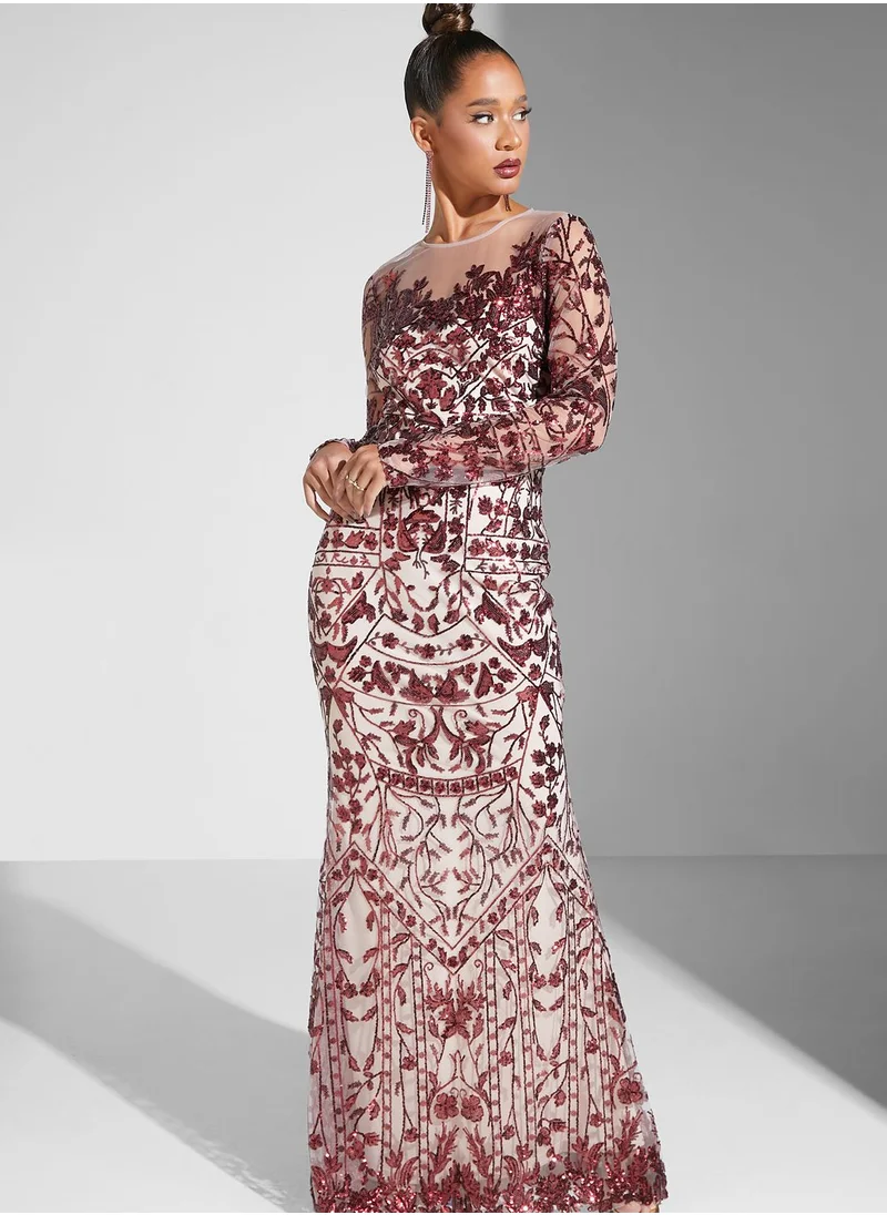 Goddiva Sequin Embroidered Dress