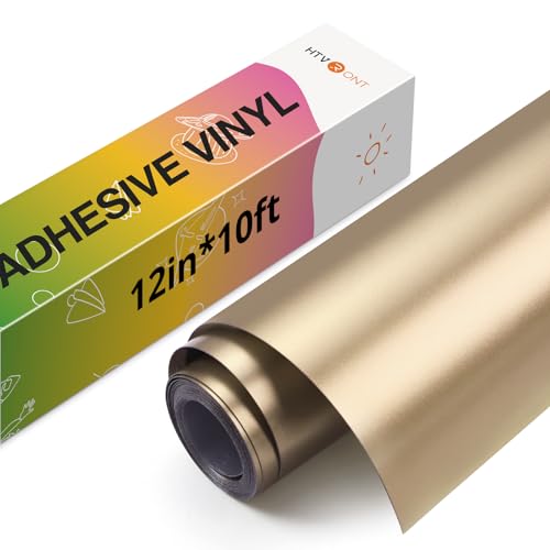 HTVRONT Champagne Gold Metallic Permanent Vinyl - 12" x 10FT Matte Metallic Champagne Gold Permanent Adhesive Vinyl Compatible with Cricut Cutting Machine - Easy to Weed, Transfer & Apply - Image 1