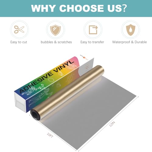 HTVRONT Champagne Gold Metallic Permanent Vinyl - 12" x 10FT Matte Metallic Champagne Gold Permanent Adhesive Vinyl Compatible with Cricut Cutting Machine - Easy to Weed, Transfer & Apply - Image 4