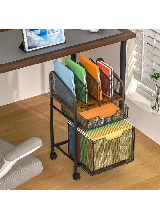 أوبتيا خزانة ملفات عمودية متحركة ذات 4 طوابق على عجلات قابلة للقفل، خزانة ملفات بدرجين، عربة ملفات قابلة للتعديل، عربة لتنظيم الملفات المعلقة بحجم A4، عربة متحركة متعددة الاستخدامات للمكتب المنزلي - Image 1