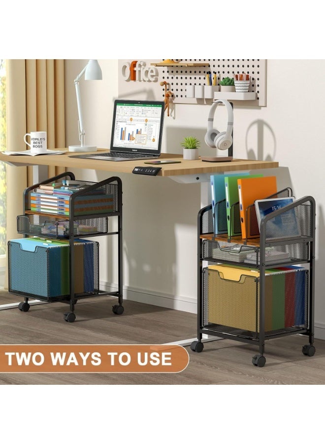 أوبتيا خزانة ملفات عمودية متحركة ذات 4 طوابق على عجلات قابلة للقفل، خزانة ملفات بدرجين، عربة ملفات قابلة للتعديل، عربة لتنظيم الملفات المعلقة بحجم A4، عربة متحركة متعددة الاستخدامات للمكتب المنزلي - Image 3