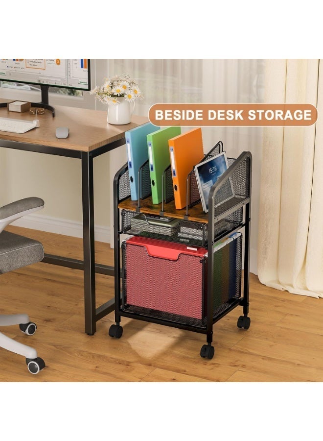 أوبتيا خزانة ملفات عمودية متحركة ذات 4 طوابق على عجلات قابلة للقفل، خزانة ملفات بدرجين، عربة ملفات قابلة للتعديل، عربة لتنظيم الملفات المعلقة بحجم A4، عربة متحركة متعددة الاستخدامات للمكتب المنزلي - Image 5