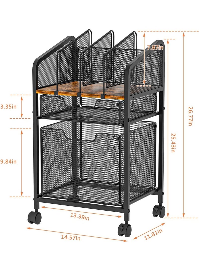 أوبتيا خزانة ملفات عمودية متحركة ذات 4 طوابق على عجلات قابلة للقفل، خزانة ملفات بدرجين، عربة ملفات قابلة للتعديل، عربة لتنظيم الملفات المعلقة بحجم A4، عربة متحركة متعددة الاستخدامات للمكتب المنزلي - Image 4