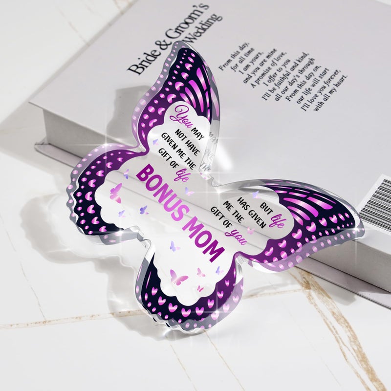 GLEEVERA Bonus Mom Gift Ideas from Daughter Son  Gifts for Bonus Mom  Step Mom Gifts  Gifts for Step Mom for Valentines Birthday Mothers Day Christmas - Butterfly-Shaped Decorative Acrylic Plaques Gifts - Image 4