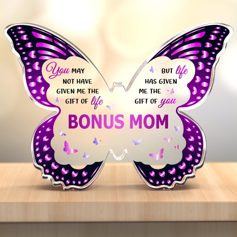 GLEEVERA Bonus Mom Gift Ideas from Daughter Son  Gifts for Bonus Mom  Step Mom Gifts  Gifts for Step Mom for Valentines Birthday Mothers Day Christmas - Butterfly-Shaped Decorative Acrylic Plaques Gifts - Image 1