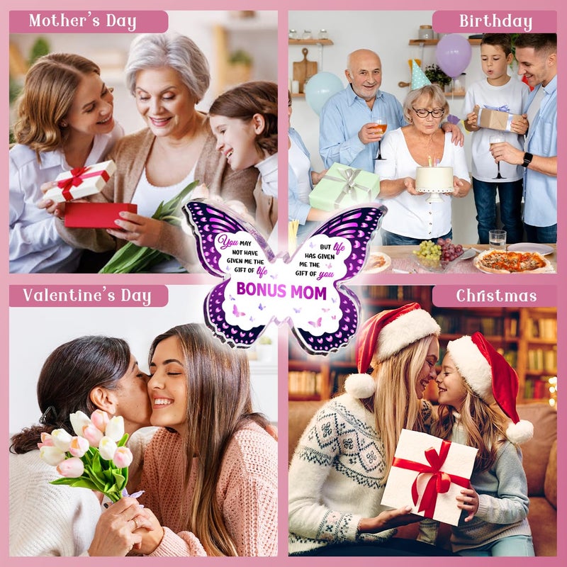 GLEEVERA Bonus Mom Gift Ideas from Daughter Son  Gifts for Bonus Mom  Step Mom Gifts  Gifts for Step Mom for Valentines Birthday Mothers Day Christmas - Butterfly-Shaped Decorative Acrylic Plaques Gifts - Image 2