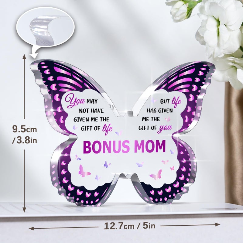GLEEVERA Bonus Mom Gift Ideas from Daughter Son  Gifts for Bonus Mom  Step Mom Gifts  Gifts for Step Mom for Valentines Birthday Mothers Day Christmas - Butterfly-Shaped Decorative Acrylic Plaques Gifts - Image 3