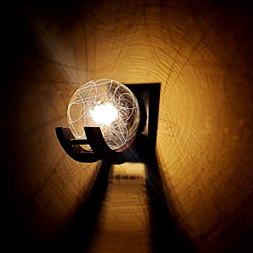GreyWings Wooden Fixture Glass Globe Shape Doom Wall Lamp Light, Bulb Not Included, (Brown and Transparent Lining) - Image 1