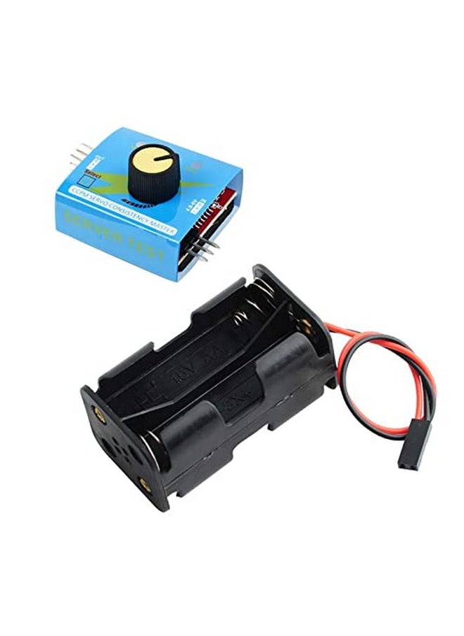 Wishiot - 4 Cell Aa Battery Holder Case With Jr Connector 2P Black Red Wire + 3Ch Digital Servo Tester Esc Speed Controller Checker Ccpm Servo Consistency Master For Helicopter Car Boat Robot Servo - Image 1