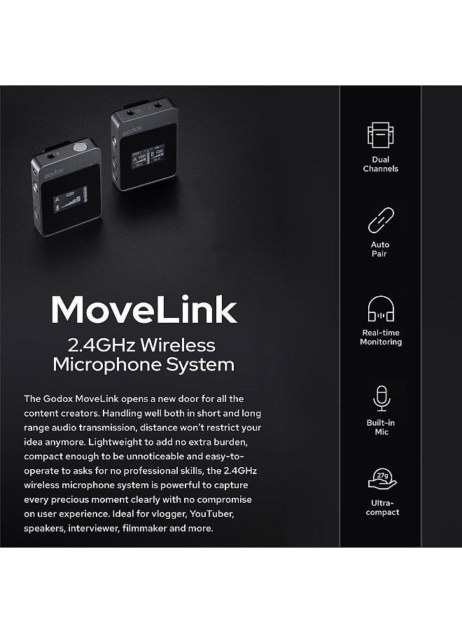 Godox - نظام الميكروفون اللاسلكي Godox MoveLink M1 2.4G (1 جهاز إرسال + 1 جهاز استقبال) نطاق فعال 50 متر بطارية مدمجة - Image 1