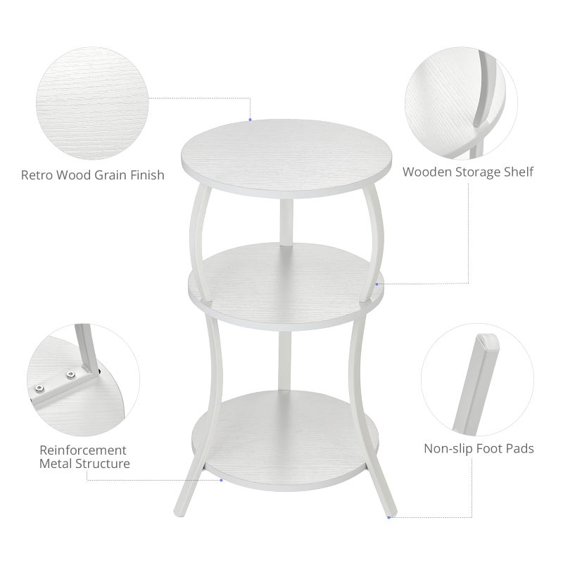 YEAKOO Vintage Small Round Side Table, 3-Tier Slim Waist Circular End Table with Storage Shelf, Compact Tea Sofa Table, Round Corner Coffee Table Nightstand for Living Room Bedroom Small Spaces,White - Image 5