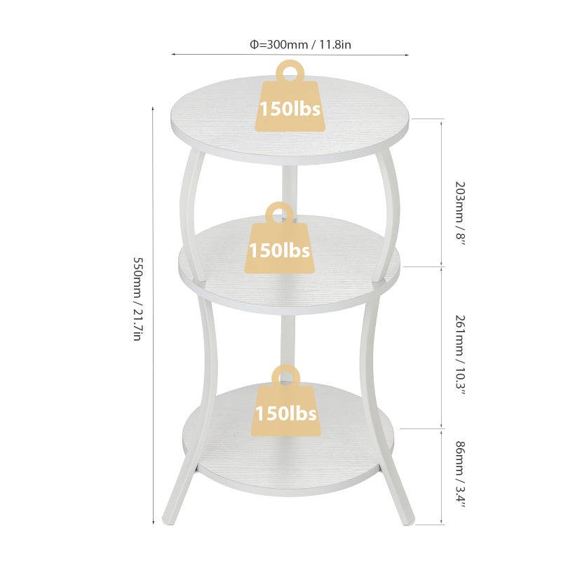 YEAKOO Vintage Small Round Side Table, 3-Tier Slim Waist Circular End Table with Storage Shelf, Compact Tea Sofa Table, Round Corner Coffee Table Nightstand for Living Room Bedroom Small Spaces,White - Image 4