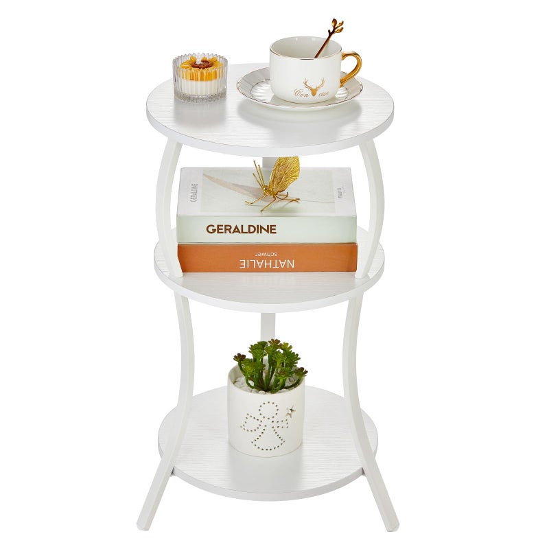 YEAKOO Vintage Small Round Side Table, 3-Tier Slim Waist Circular End Table with Storage Shelf, Compact Tea Sofa Table, Round Corner Coffee Table Nightstand for Living Room Bedroom Small Spaces,White - Image 1