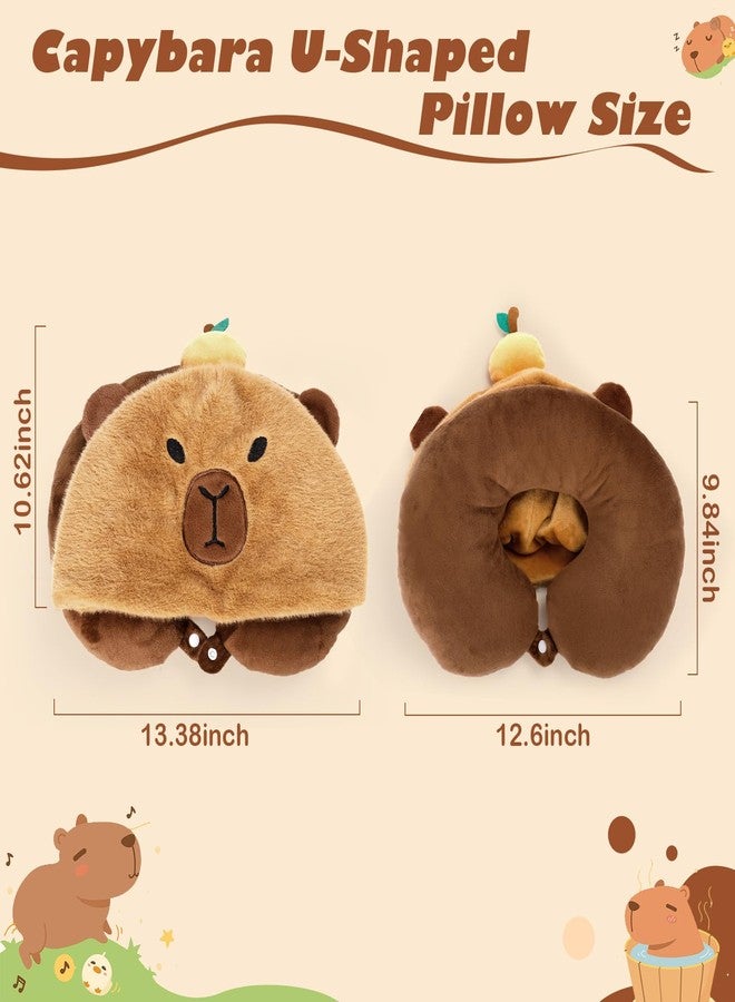 EVOLVEOVER Capybara U-Shaped Travel Pillow with Hood,Neck Headrest Plush Pillow,Hooded Sleeping Supplies Neck Chin Support Stuffed Animal Pillow for Airplane Train Car Office - Image 5