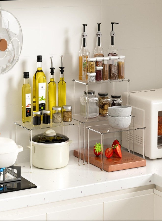 Jusalpha Acrylic Riser Stand Cabinet Organizer, Spice Rack Organizer, Desk Countertop Shelf, Pantry Kitchen Storage, Stackable Shelves for House Organization (Set of 4) - Image 2