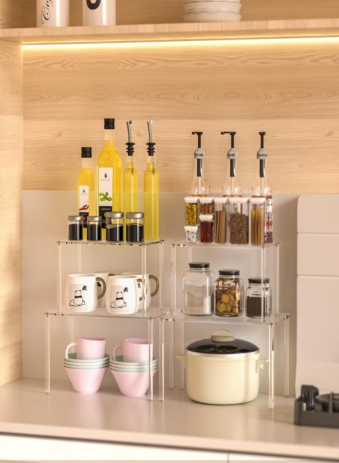 Jusalpha Acrylic Riser Stand Cabinet Organizer, Spice Rack Organizer, Desk Countertop Shelf, Pantry Kitchen Storage, Stackable Shelves for House Organization (Set of 4) - Image 3