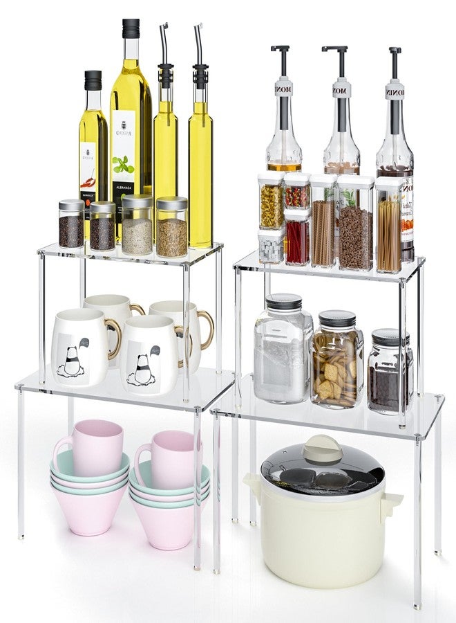 Jusalpha Acrylic Riser Stand Cabinet Organizer, Spice Rack Organizer, Desk Countertop Shelf, Pantry Kitchen Storage, Stackable Shelves for House Organization (Set of 4) - Image 1