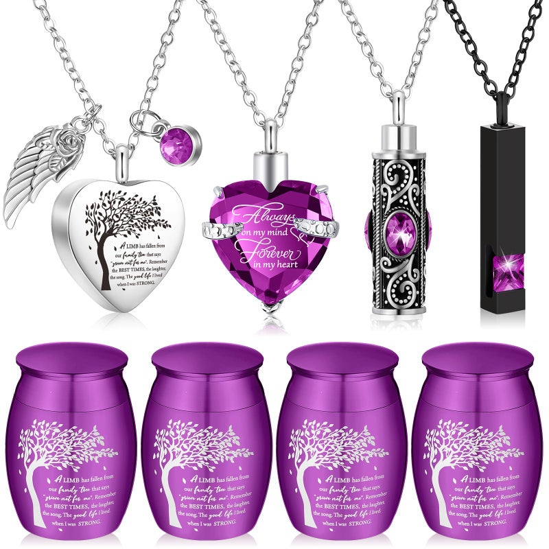 Shimeyao Set of 8 Small Urns for Human Ashes Cremation Urns Keepsake Ash Holders Family Tree Memorial Heart Locket Waterproof for Adults Women Men Loved OnesPurple - Image 2