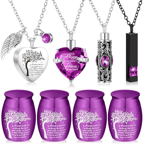 Shimeyao Set of 8 Small Urns for Human Ashes Cremation Urns Keepsake Ash Holders Family Tree Memorial Heart Locket Waterproof for Adults Women Men Loved OnesPurple - Image 1