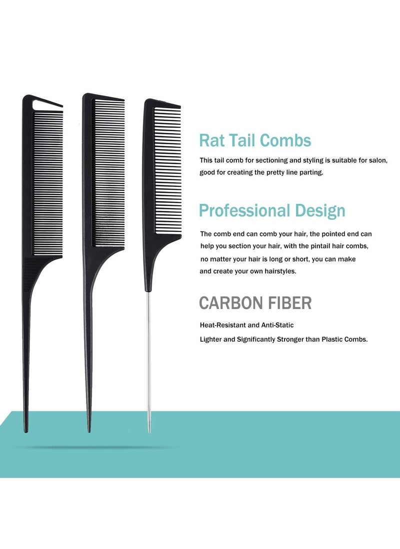 Y&D Carbon Fiber Hair Combs Set, General Styling Grooming Comb, Anti Static Heat Resistant Hairdressing Comb 6 pack, Fine and Wide Tooth Barber Rat Tail  - Image 5