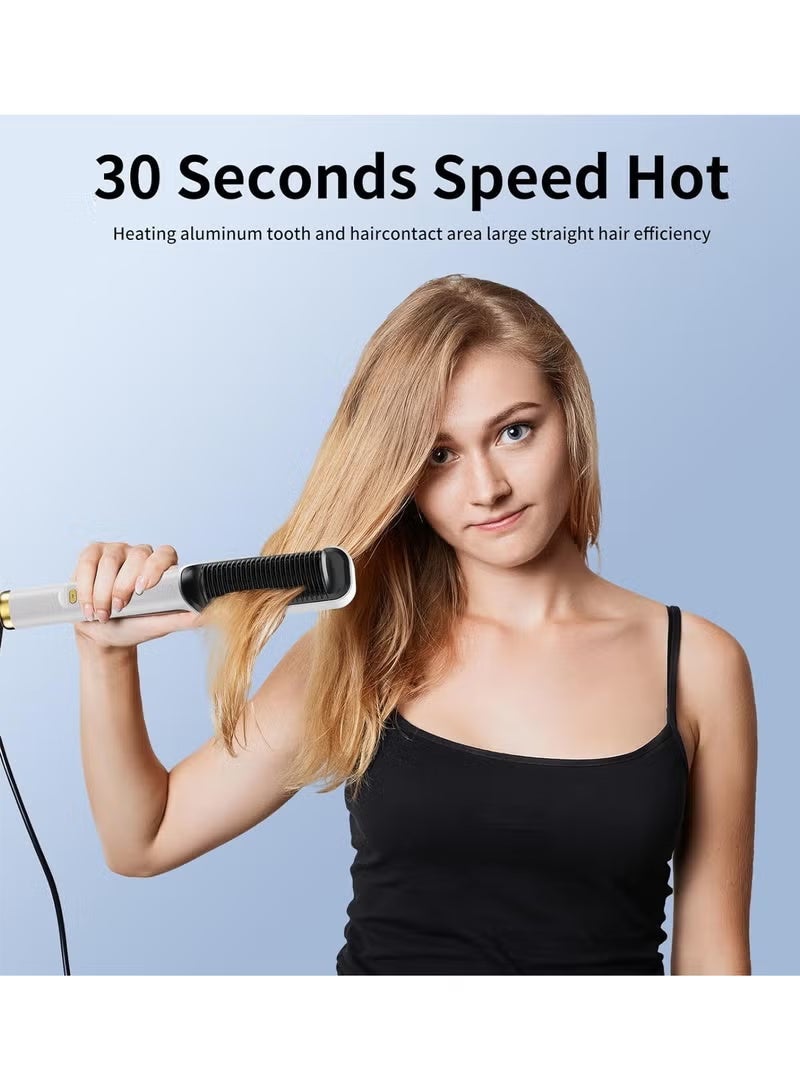 Hair straightener with built-in comb, 2-in-1 straightening brush, perfect for home travel, professional salon, dual heat settings, one-step hair straightener, professional strong ceramic tourmaline ionic heat brush for all hair types - Image 2