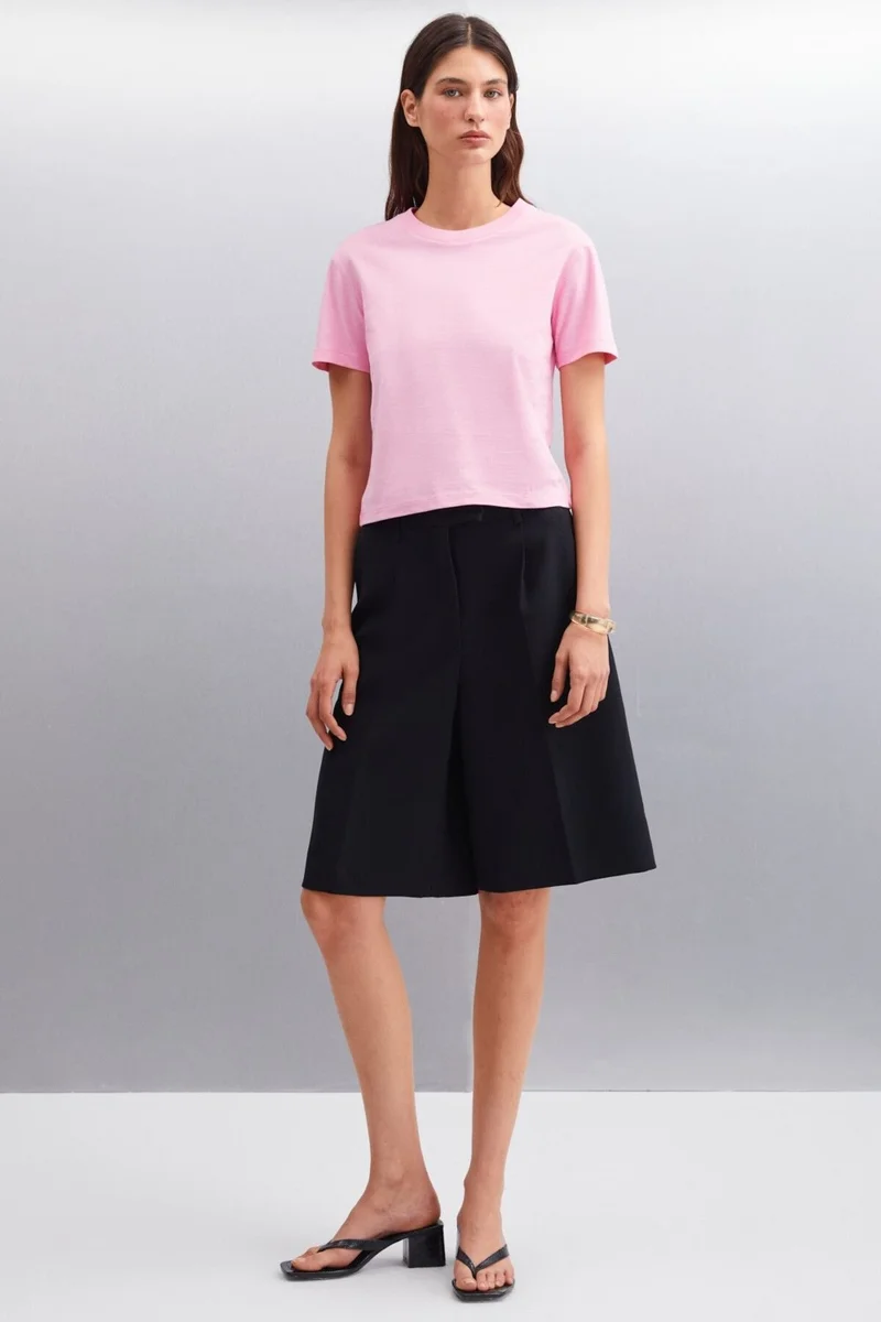 GRIMELANGE Melany Women's 100% Organic Cotton Crew Neck Basic Pink T-shirt