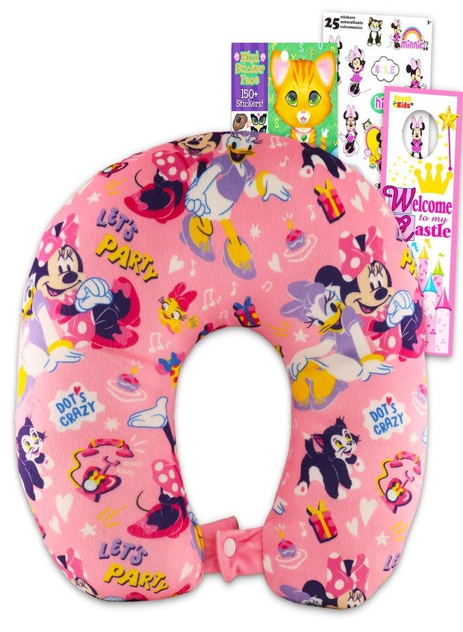 Minnie Mouse Travel Neck Pillow - Bundle with Minnie Neck Pillow for Airplane, Car, Office, More Plus Stickers | Minnie Mouse Travel Accessories Set - Image 1