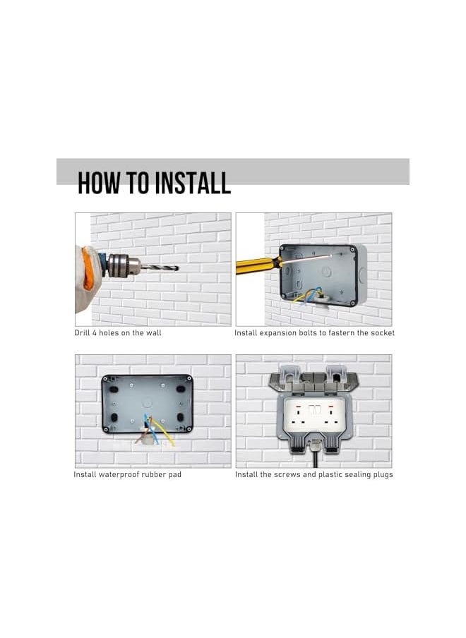 PROMASS Outdoor Socket with 3m Extension Lead, Outdoor Double Plug Sockets Waterproof IP66, Weatherproof Outdoor Plug Sockets, Exterior Wall Garden 2 Gang Storm Switched Socket Outside Power Socket (3m)  - Image 5