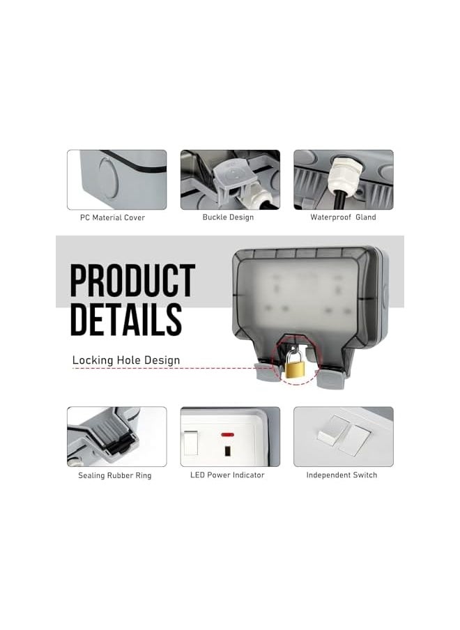 PROMASS Outdoor Socket with 3m Extension Lead, Outdoor Double Plug Sockets Waterproof IP66, Weatherproof Outdoor Plug Sockets, Exterior Wall Garden 2 Gang Storm Switched Socket Outside Power Socket (3m)  - Image 4