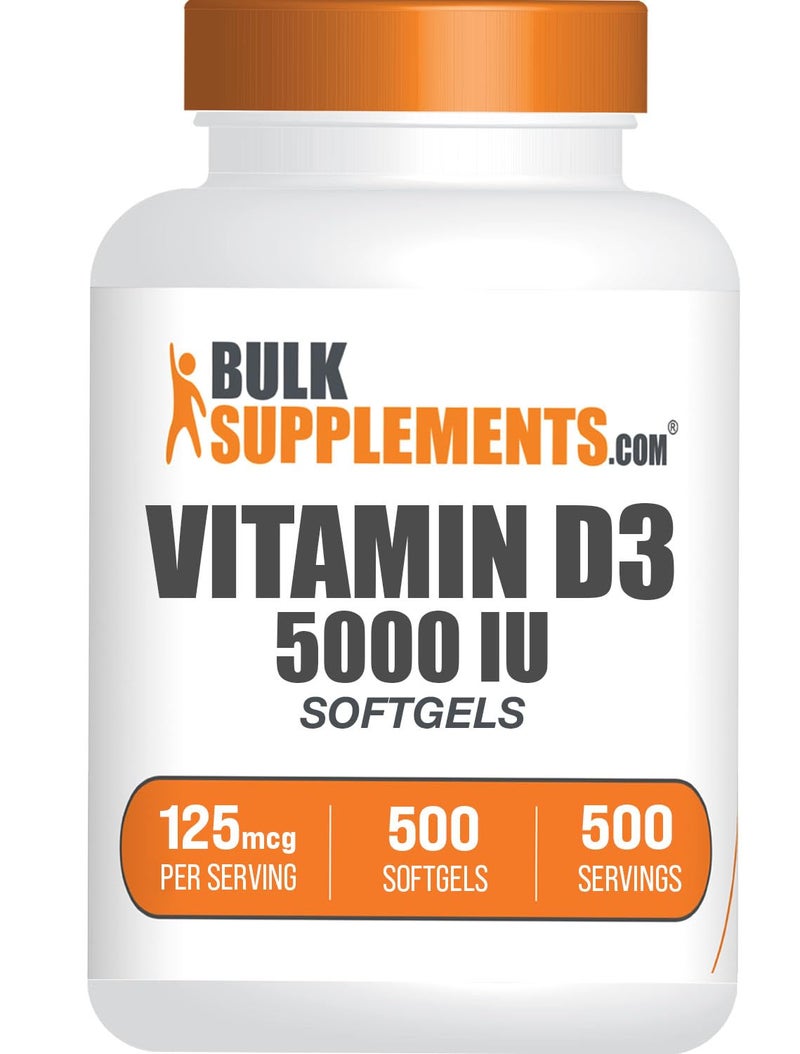 BulkSupplements.com Vitamin D3 5000IU Softgels - Cholecalciferol, D3 Supplement, Vitamin D 5000 IU - 1 Vitamin D3 Softgel (125mcg of Vitamin D) per Serving, 500 Count (Pack of 1) - Image 1