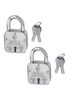 KI SHIELD KI SHIELD Square PAD Lock 60MM ATOOT Square Pad Lock Double Locking Hardened Shackle Corrosion Resistant 8 Levers 3 Keys Riveted Extra Strong Body Durable Long Life Pack of 2  - Image 1
