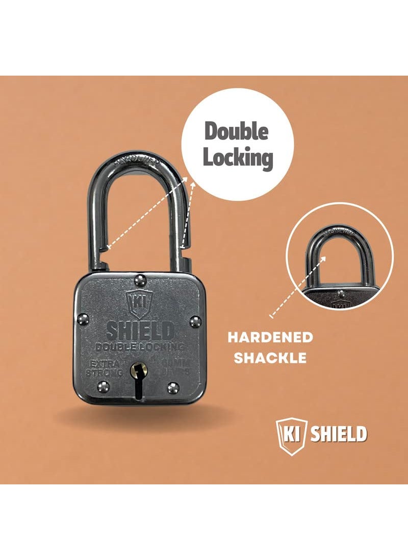 KI SHIELD KI SHIELD Square PAD Lock 60MM ATOOT Square Pad Lock Double Locking Hardened Shackle Corrosion Resistant 8 Levers 3 Keys Riveted Extra Strong Body Durable Long Life Pack of 2  - Image 3