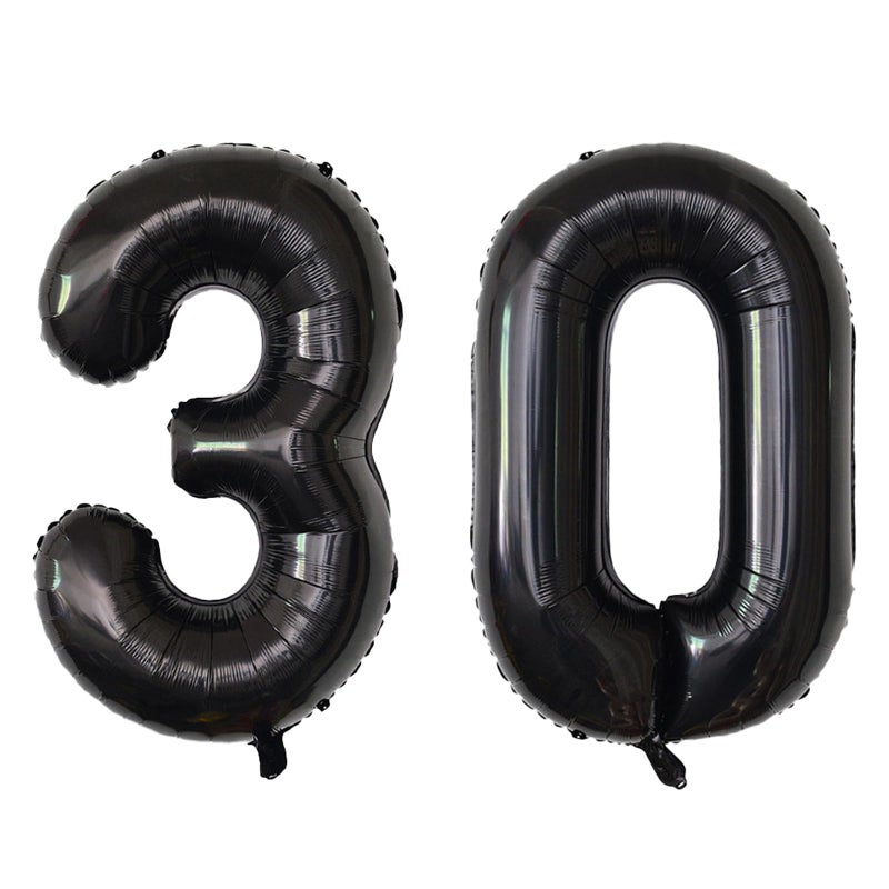 SINBEE بالونات رقم 30 سوداء عملاقة بحجم 40 بوصة بالونات هيليوم مايلار فويل سوداء لعيد الميلاد بالونات رقمية مايلار سوداء لعيد الميلاد الثلاثين واحتفالات الذكرى السنوية وزينة الحفلات - Image 3