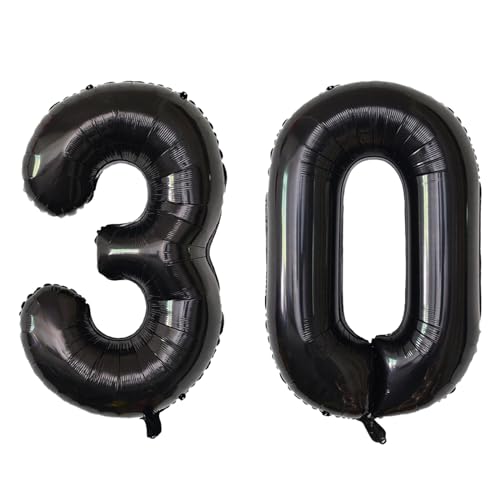 SINBEE بالونات رقم 30 سوداء عملاقة بحجم 40 بوصة بالونات هيليوم مايلار فويل سوداء لعيد الميلاد بالونات رقمية مايلار سوداء لعيد الميلاد الثلاثين واحتفالات الذكرى السنوية وزينة الحفلات - Image 1