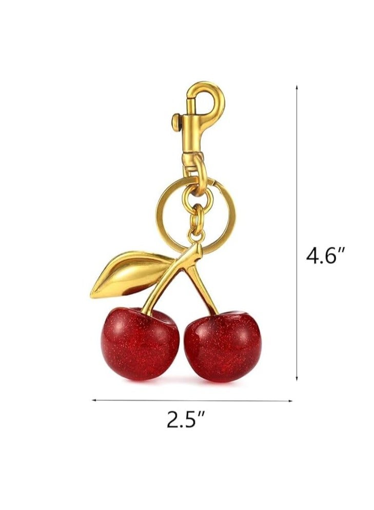 Cherries, Key Cherries, Cherry Keychain, Cherry Bag Charm, Cherry Keychain, Keychains for Women, Keychains, Accessory, Small, Stainless Steel - Image 1