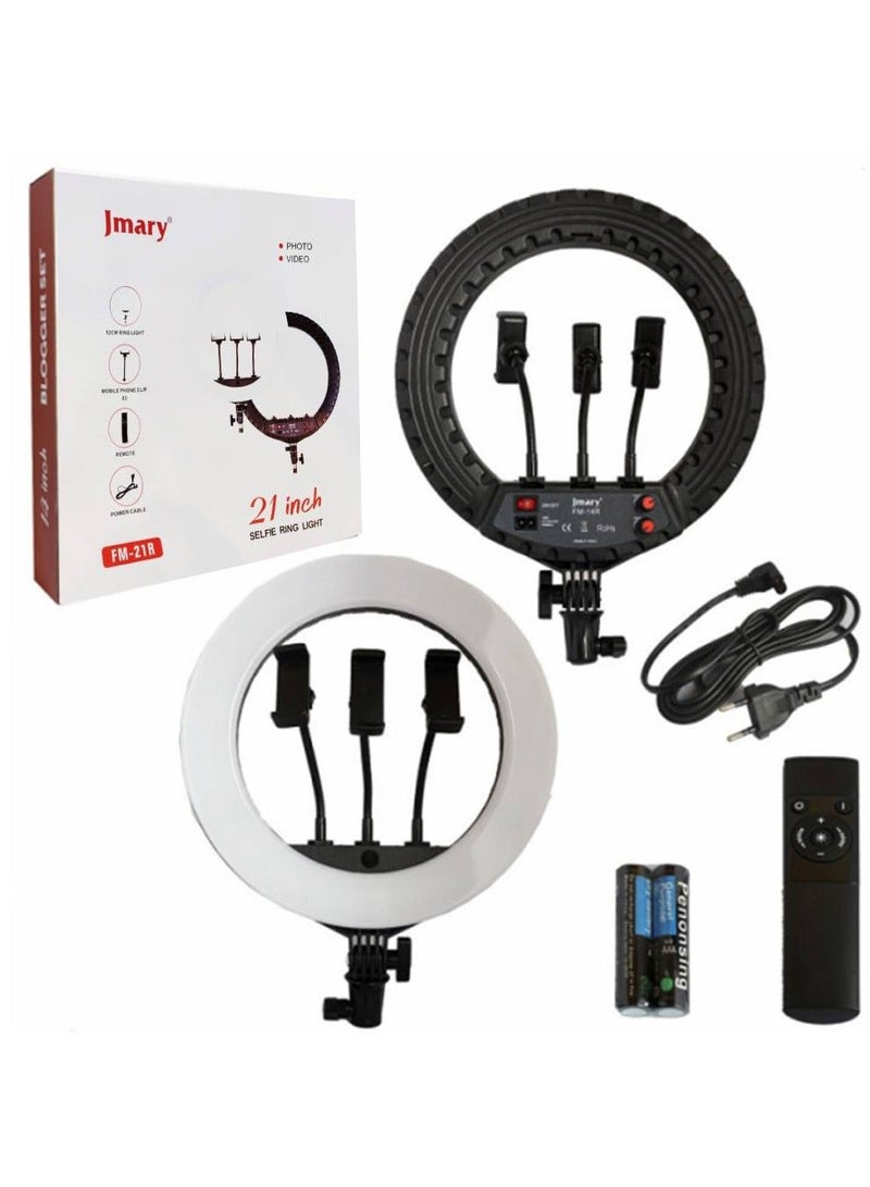 Jmary 21 Inch Ring Light Tripod Stand with 3 Phone Brackets Soft LED Ring Light with Remote - Image 1