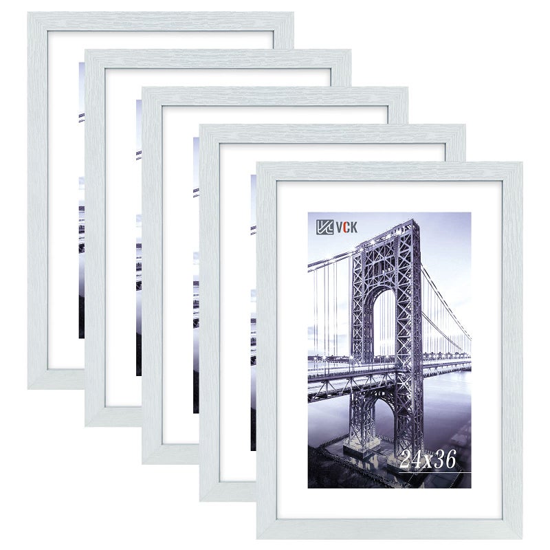 إطار خشبي أبيض VCK 24 × 36 للجدار مع زجاج أكريليك وملحقات تعليق إطار صور كبير لإطار ملصق للفن وشهادة مرفقة 5 عبوات
