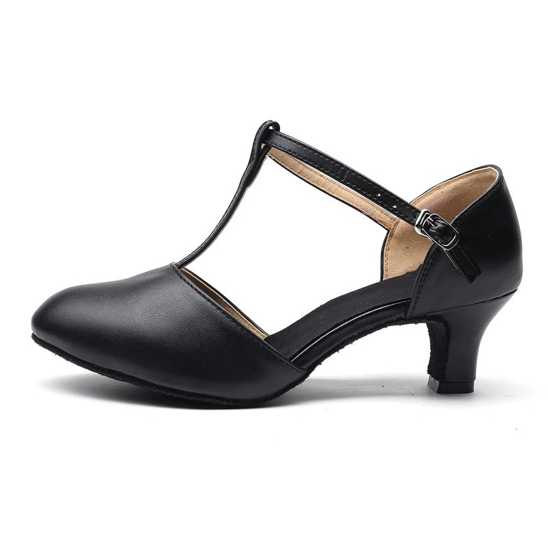 MSMAX Dance Pumps T-Strap Character Latin Heels Black Wedding Shoes 5 M US Women - Image 4