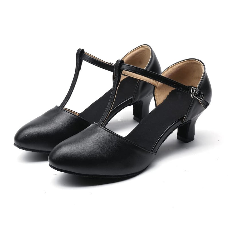 MSMAX Dance Pumps T-Strap Character Latin Heels Black Wedding Shoes 5 M US Women - Image 2
