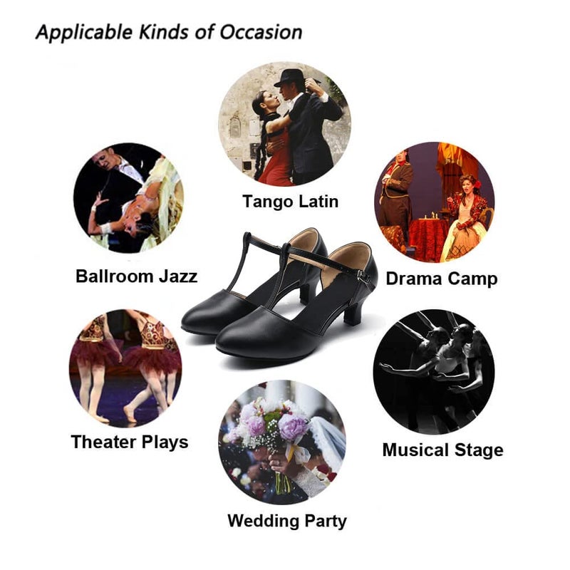 MSMAX Dance Pumps T-Strap Character Latin Heels Black Wedding Shoes 5 M US Women - Image 5