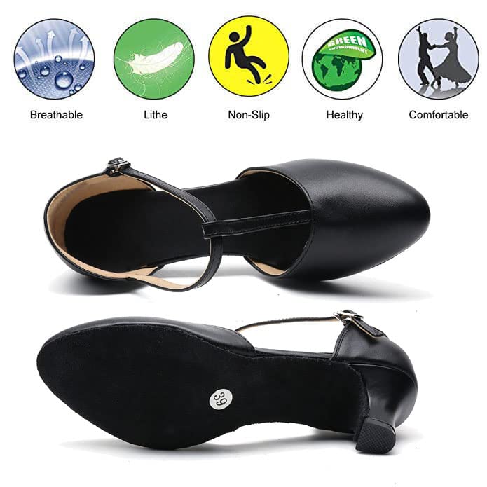 MSMAX Dance Pumps T-Strap Character Latin Heels Black Wedding Shoes 5 M US Women - Image 3