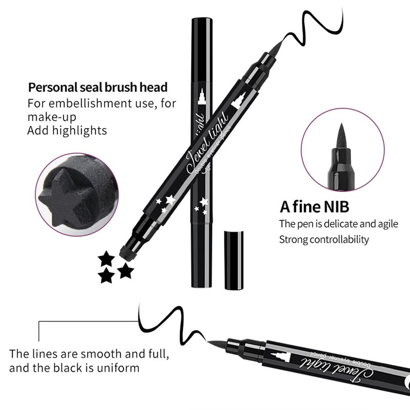 Pinkiou 6Pcs Eyeliner Stamp Pen Set, Long-lasting Eye Liner Pencil for Eye Makeup,Waterproof Double-Sided Liquid Eyeliner Stamp Pen Set for Beginners,Black&Red Heart, Star, Plum,Triangle and Moon - Image 3