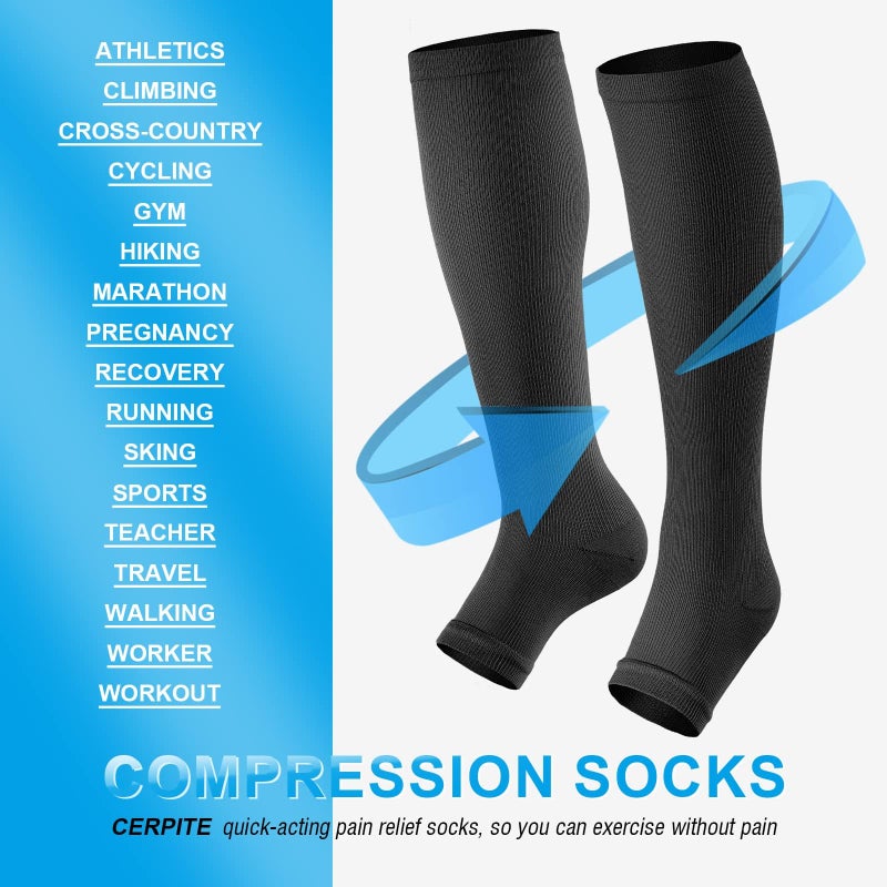 cerpite Open Toe Compression Socks Women & Men-2 Pairs 15-20 mmHg Knee High Stockings for Circulation Support - Image 2