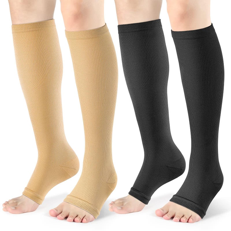 cerpite Open Toe Compression Socks Women & Men-2 Pairs 15-20 mmHg Knee High Stockings for Circulation Support - Image 1
