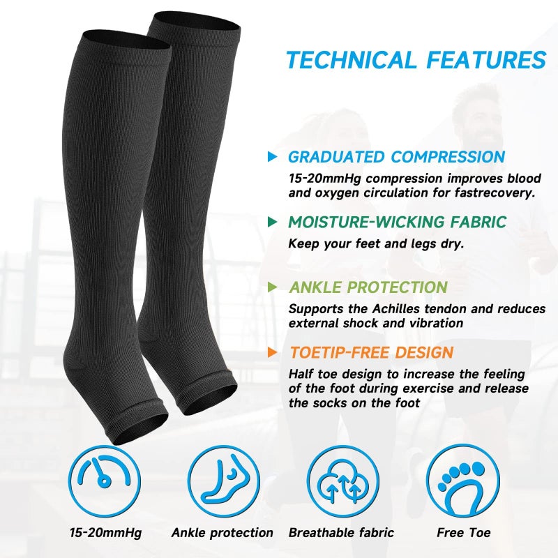 cerpite Open Toe Compression Socks Women & Men-2 Pairs 15-20 mmHg Knee High Stockings for Circulation Support - Image 4