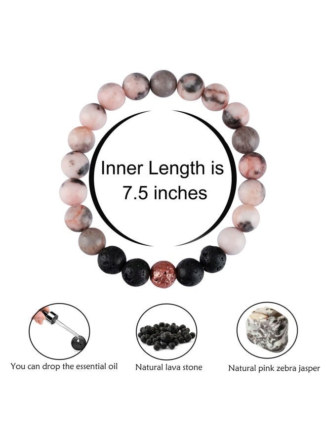 Haoze Healing Bracelets for Women, Anti Anxiety Yoga Beads Stress Relief Healing Thoughts Bracelets Relaxation Gift Aromatherapy Essential Oil Diffuser Lava Bracelet Gifts for Women (Pink)  - Image 2